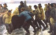 Michael Ancher Fishermen setting a rowing boat ashore USA oil painting artist